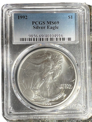 1992 1 oz Silver American Eagle MS-69 PCGS