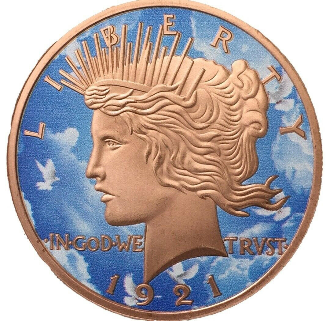 1921 Peace Dollar Tribute with Patriotic Reverse - 1 oz .999 Fine Copper Round - 320 Coins