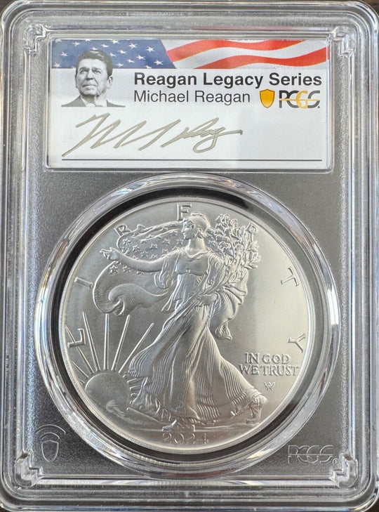2024 1$ Silver Eagle  PCGS MS70 FDOI Reagan Legacy Michael Reagan Signed - 320 Coins