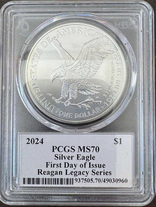 2024 1$ Silver Eagle  PCGS MS70 FDOI Reagan Legacy Michael Reagan Signed - 320 Coins