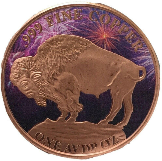 Buffalo Nickel Tribute with Fireworks Reverse - 1 oz .999 Fine Copper Round - 320 Coins