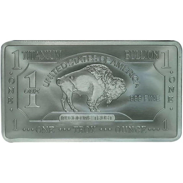 Buffalo Titanium 1 Troy oz .999 Fine Bar - American Heritage Design - 2024 - Durable Lightweight Bullion - 320 Coins