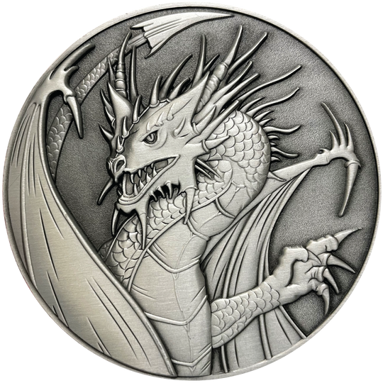 Silver metal coin with dragon