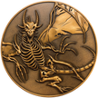 Copper metal coin showing skeleton dragon