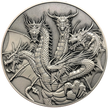 Silver metal coin showing Five-Headed dragon