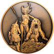 Copper metal coin showing Huntress