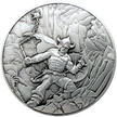 Silver metal coin showing Warrior with Ball and Chain