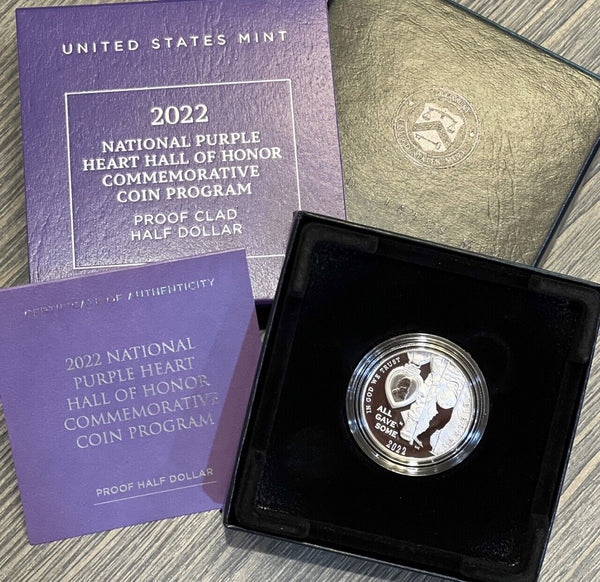 2022 S National Purple Heart Hall of Honor Proof Half Dollar Coin Box and COA