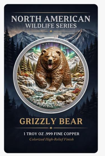 North American Wildlife - Grizzly Bear — copper coin product photo