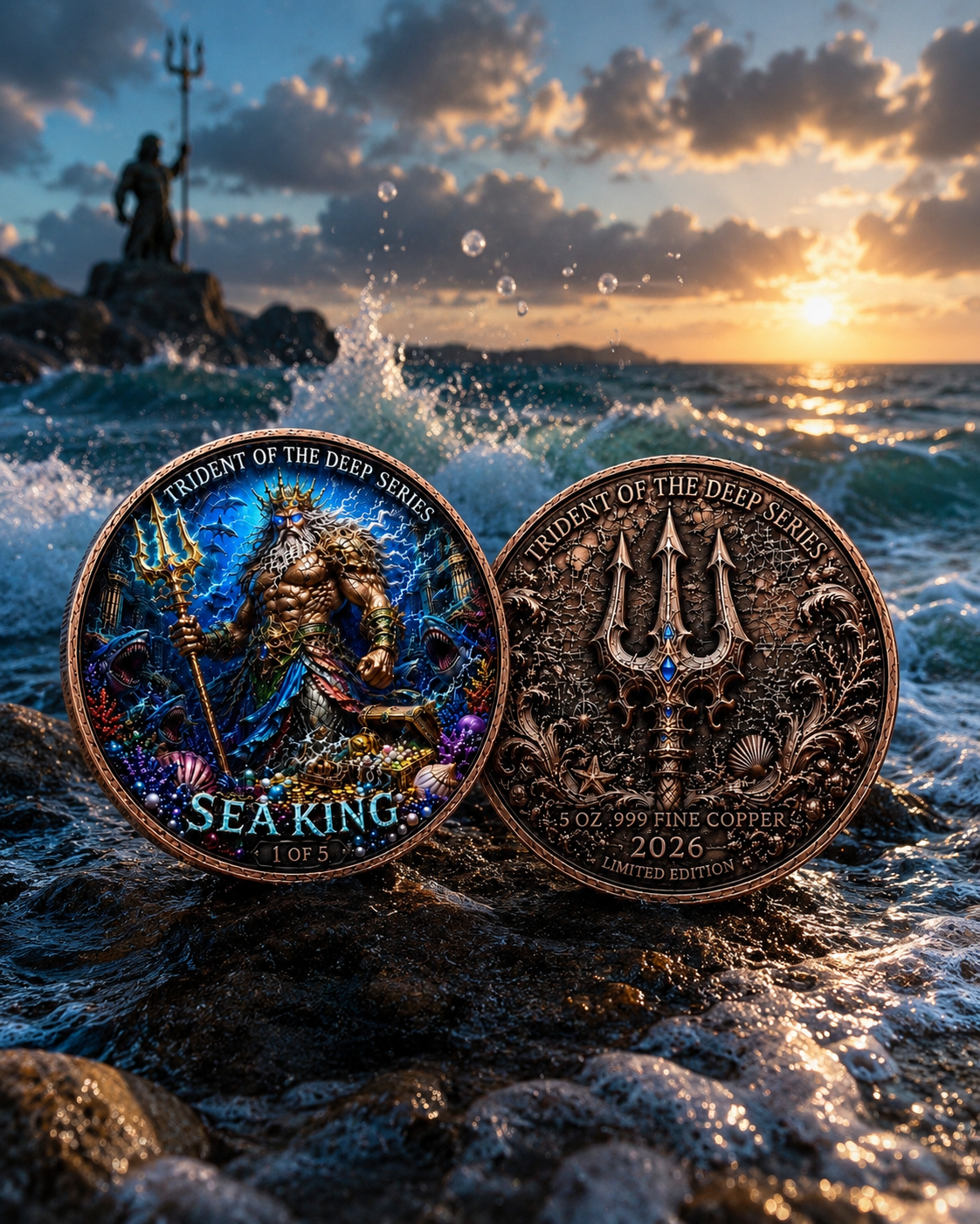 Trident of the Deep Seas Series: Sea King — copper coin product photo