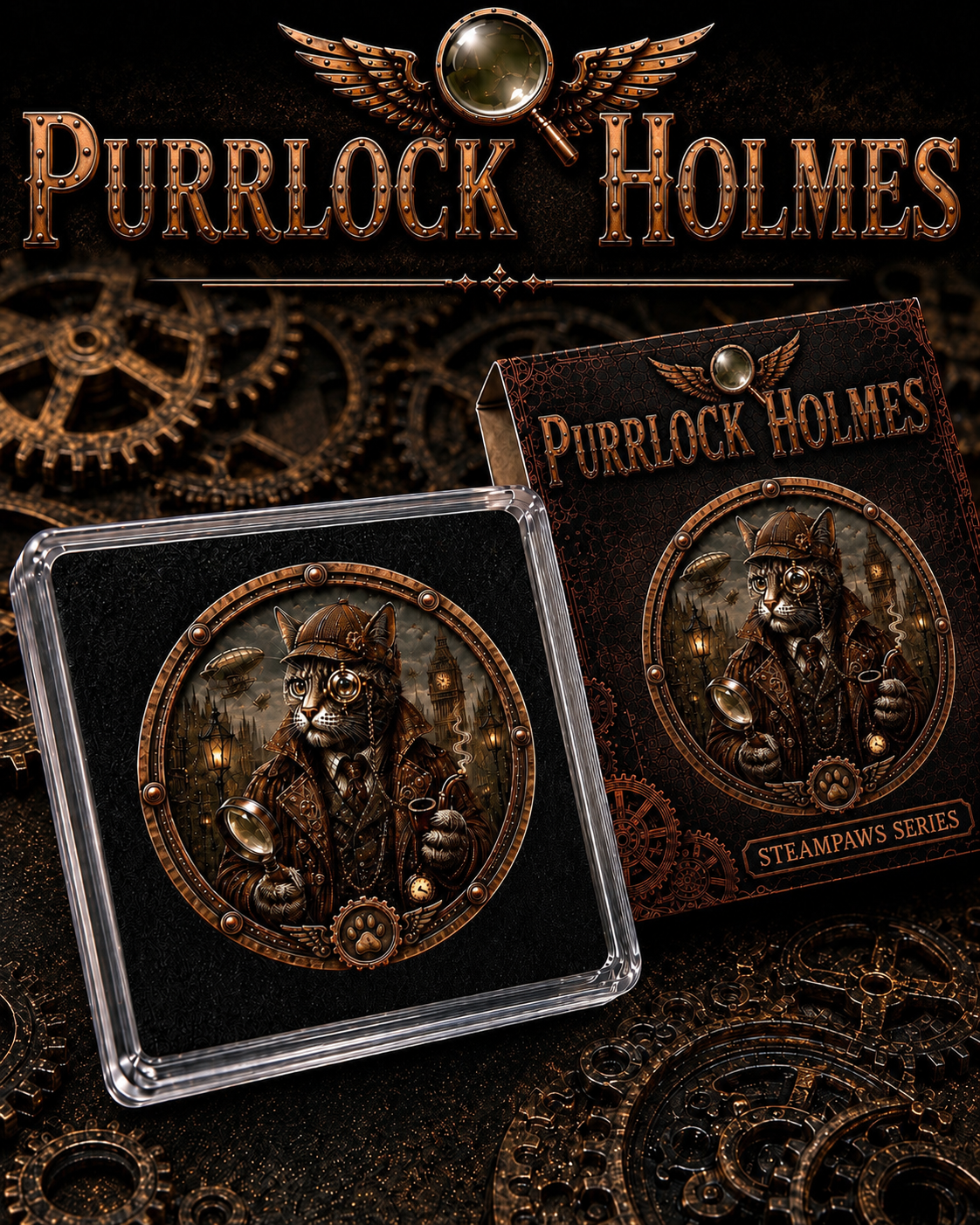 Purrlock Holmes (SteamPaws Series) — copper coin product photo