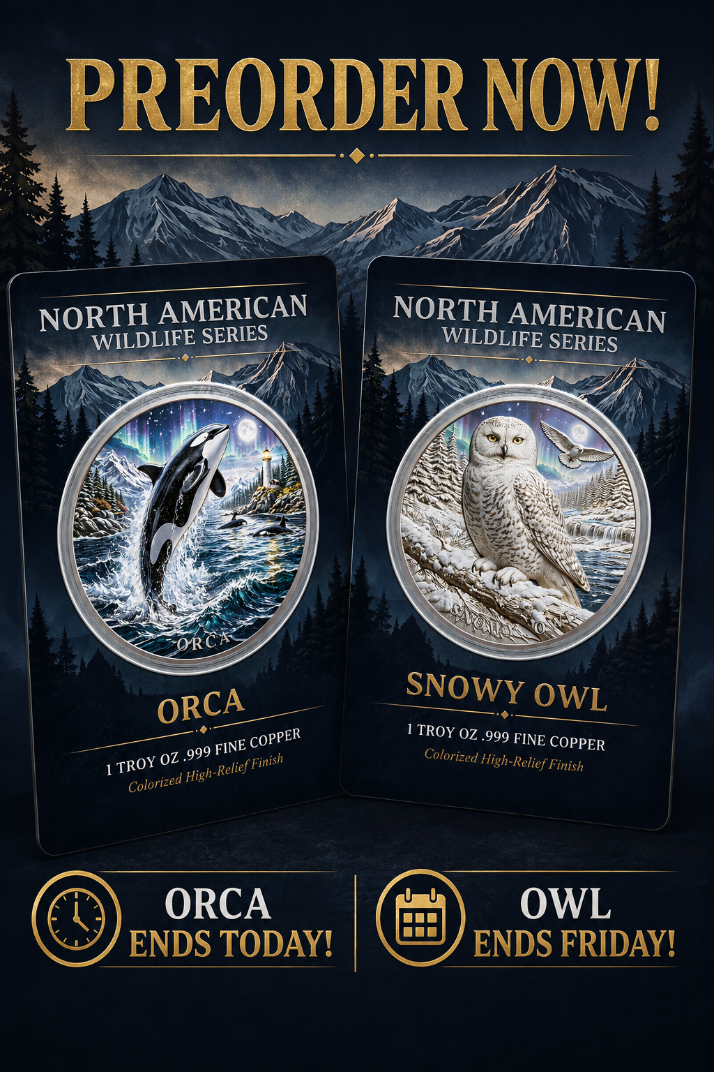 North American Wildlife - Snowy Owl 1oz Copper — copper coin product photo