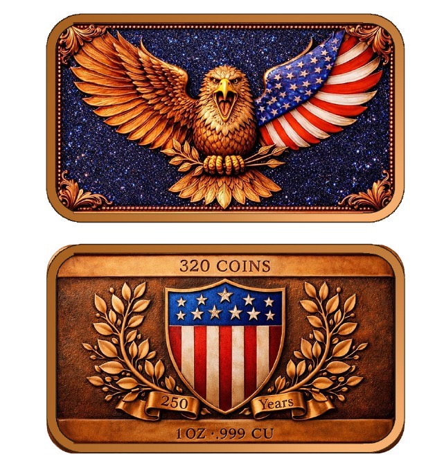 250th Anniversary Eagle in pouch 1oz .999 Copper — copper coin product photo