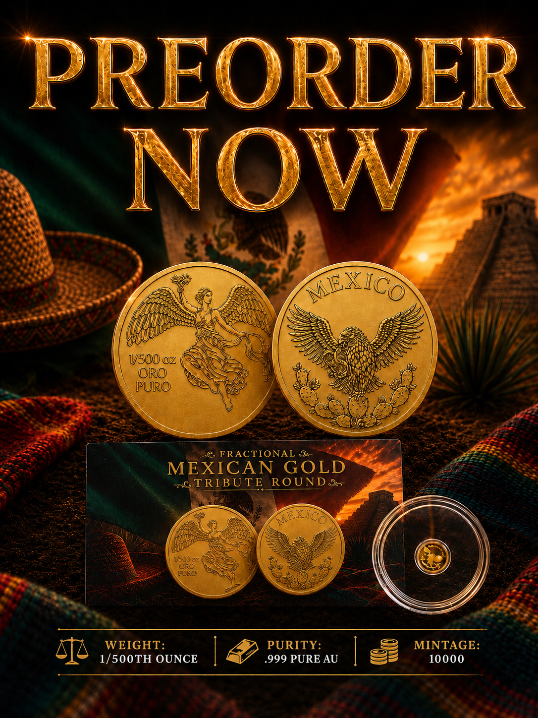 Mexican Tribute 1/500 Gold — gold coin product photo