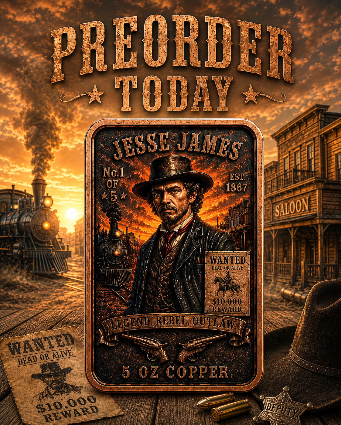 Jessie James - 5oz .999 Copper — copper coin product photo