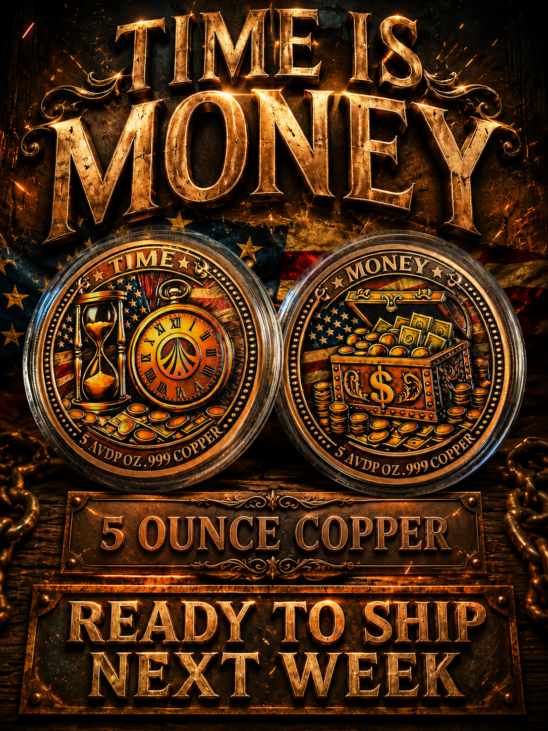 Time is Money - 1oz .999 Copper — copper coin product photo