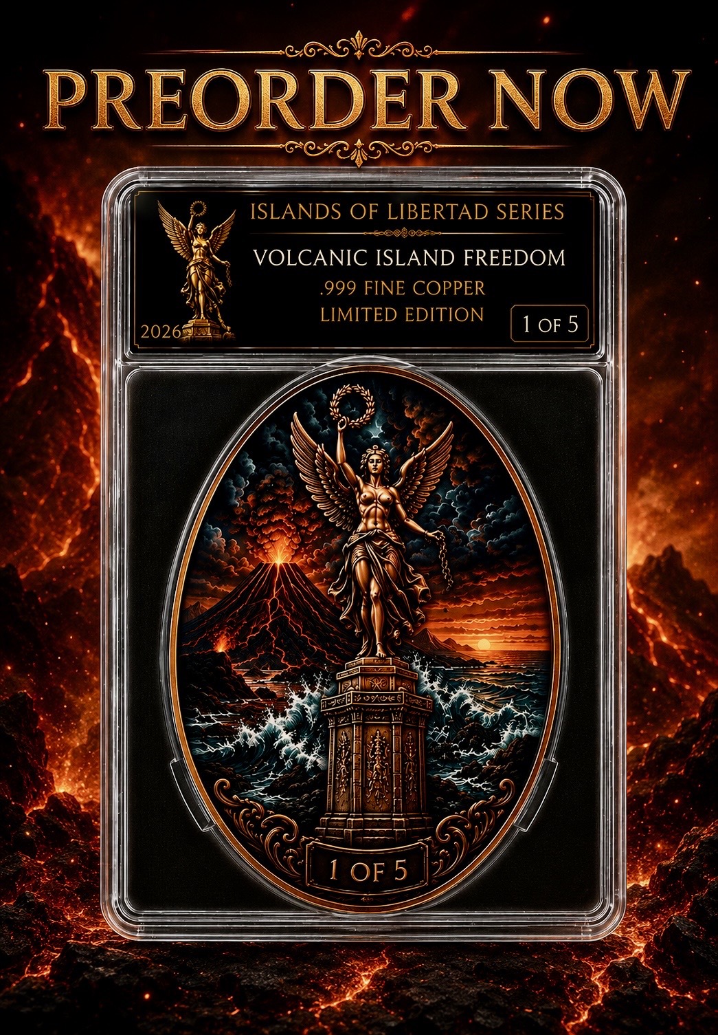 The Volcanic Island Freedom 1oz .999 Copper — copper coin product photo