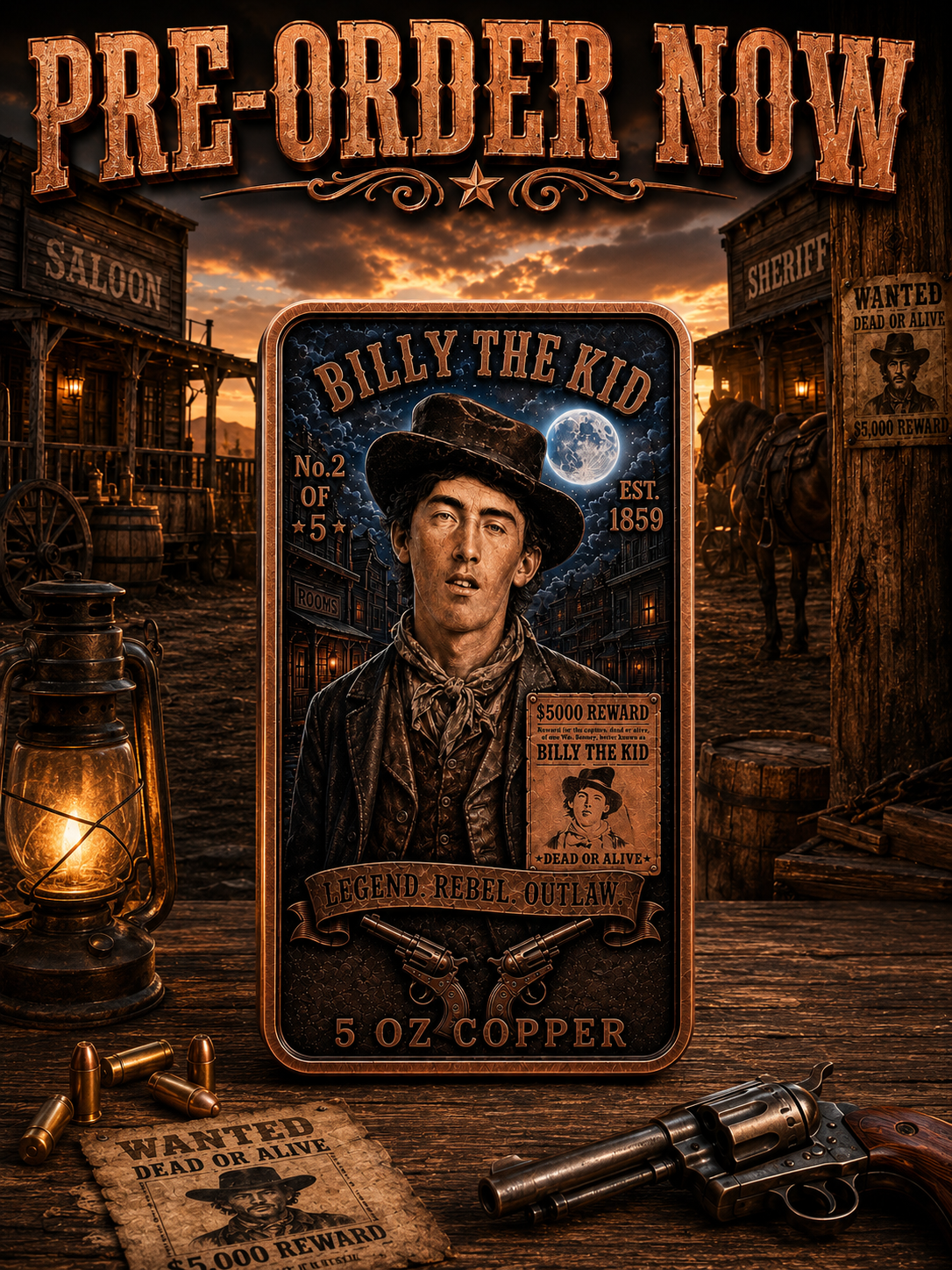 Billy the Kid 5oz Copper — copper coin product photo