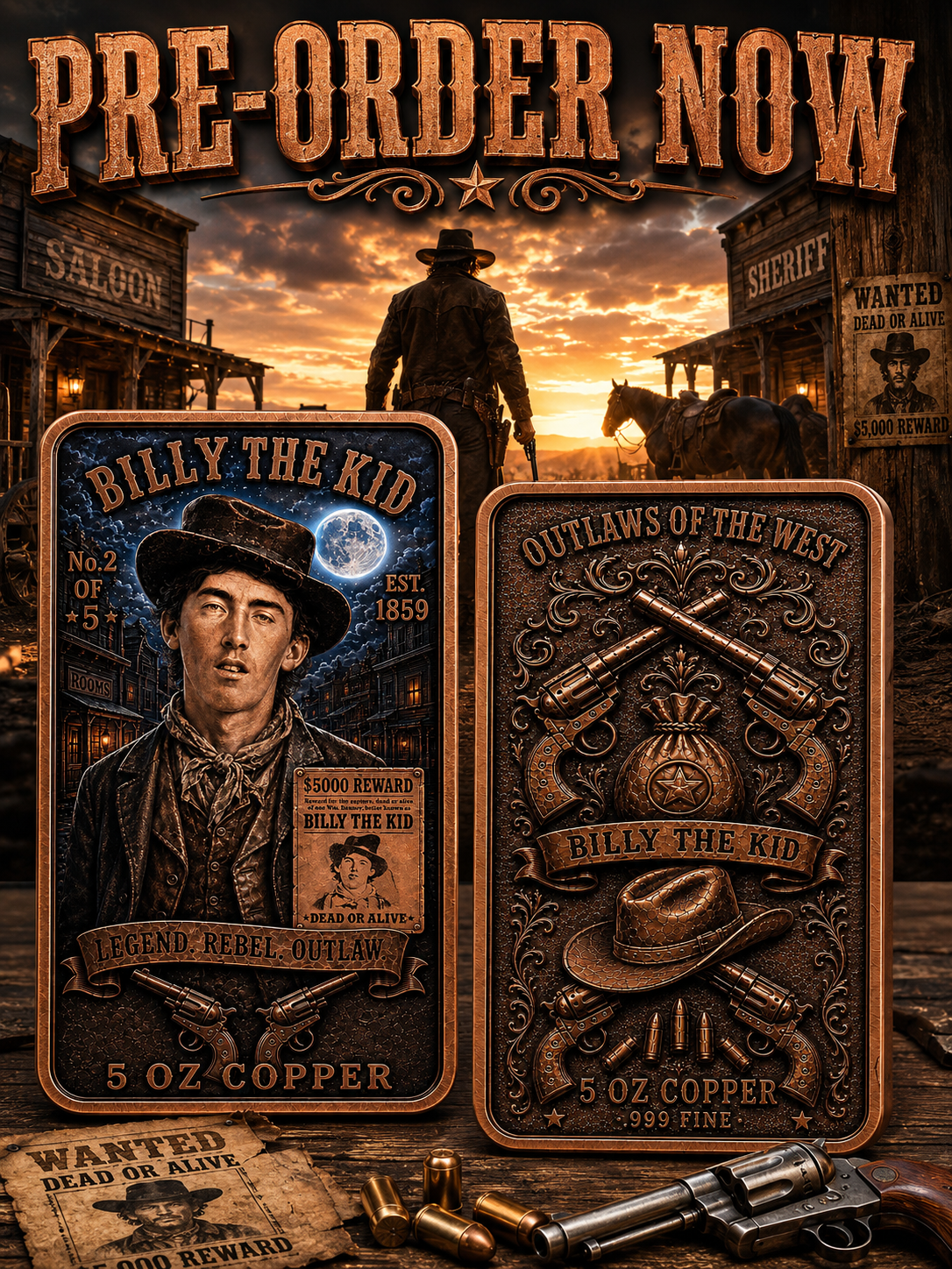 Billy the Kid 5oz Copper — copper coin product photo
